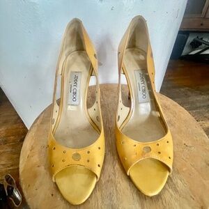 JIMMY CHOO CUTOUT PATENT LEATHER HEELS